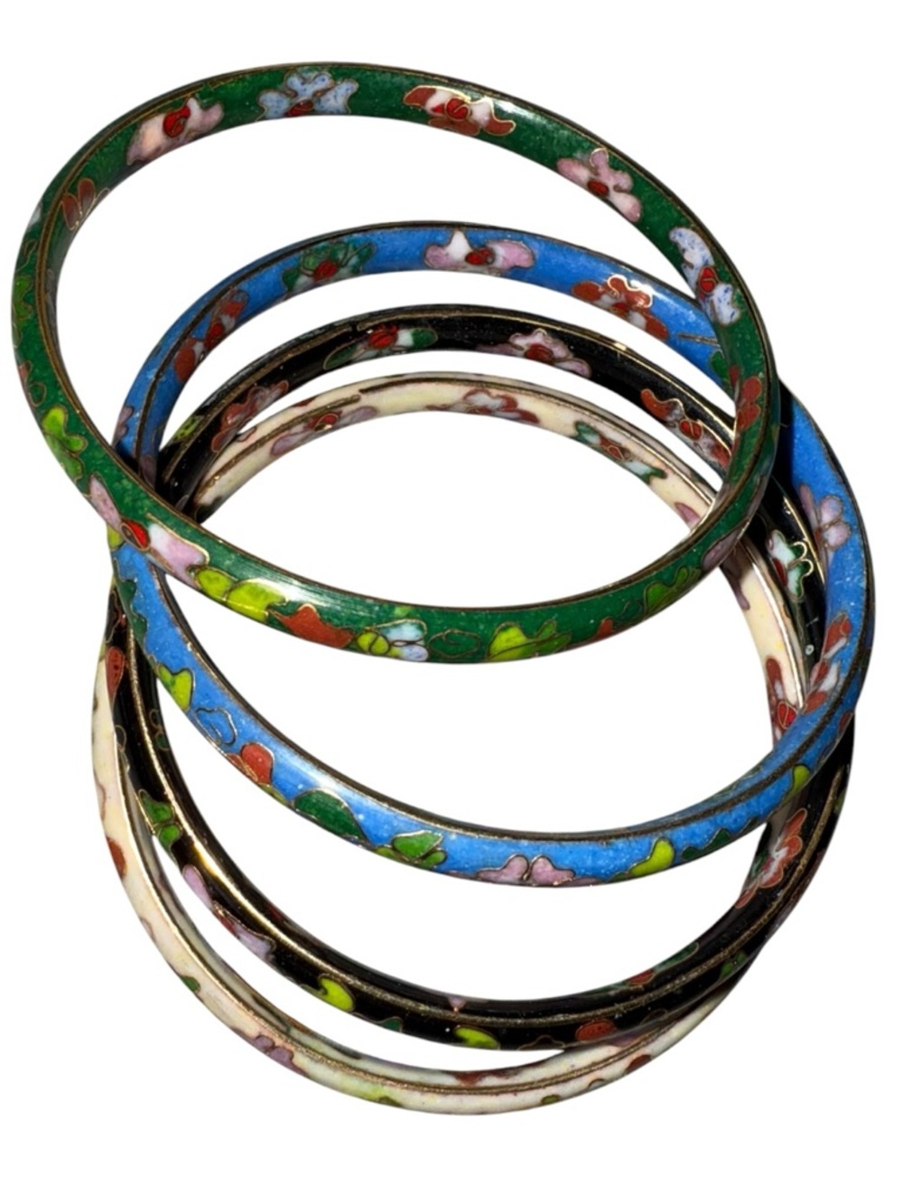 Floral Cloisonné Bangle Bracelet Set (or individual) absolutely beautiful!
